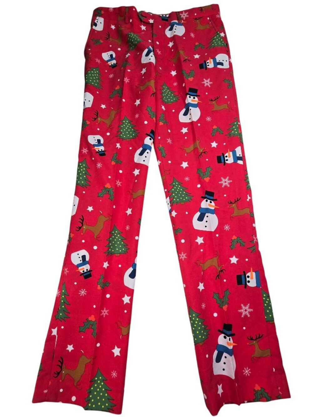 OppoSuits Christmas Suit - Red With Snowman Reindeer & Tree Print - Size 42 US - Picture 4 of 13
